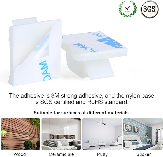 XHF 5/8” Adhesive Cord Clips White 60pcs, Outdoor Christmas Light Clips - Image 3