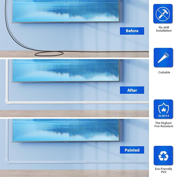 Cord Hider Wall for One Cord, 136in Cord Covers for Wires on Wall, Easy Install - Image 3