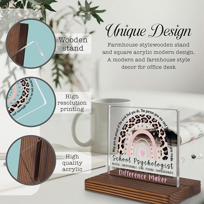 School Psychologist Appreciation Gift Desk Decor, Leopard Rainbow Difference - Image 3