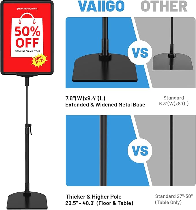 VAIIGO 6Pack Sign Stand for Display A4, Adjustable Poster Stand for Table Top & - Image 3