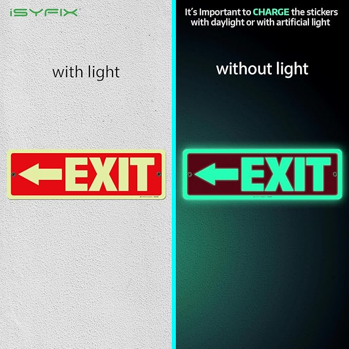 iSYFIX Exit Signs with Directional Left Arrow, Glow in the Dark, - Image 2