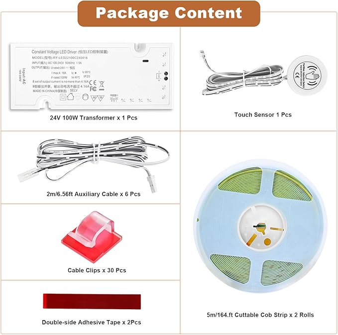 CUBITOR Under Cabinet Led Light Strip kit, 2 Roll x 16.4ft Cuttable 3000K COB - Image 3