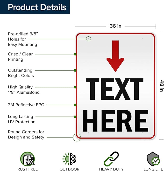 Custom Arrow, Custom Directional Sign, Arrow Down Sign, 36x48 Inches, Reflective - Image 6