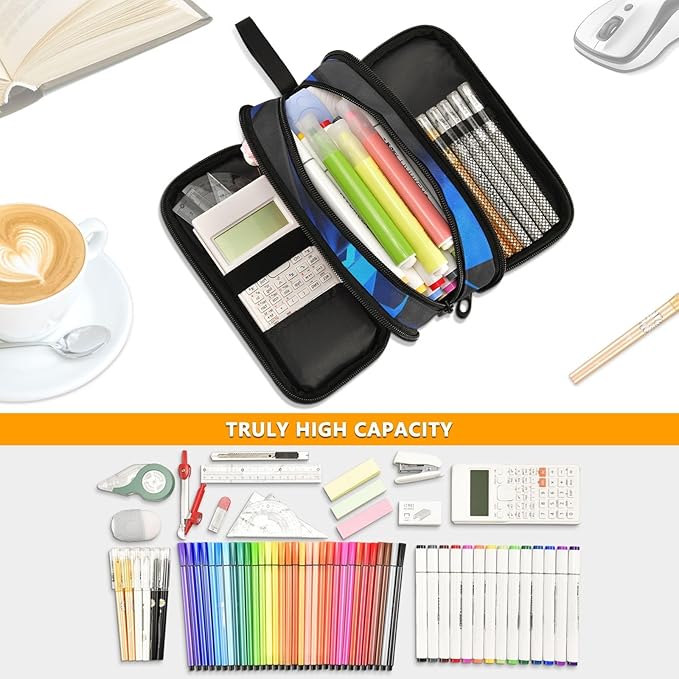 BOENLE 3d Basketball Blue Lighting Pencil Case Box Boys Girls Large Pencil Pouch - Image 5