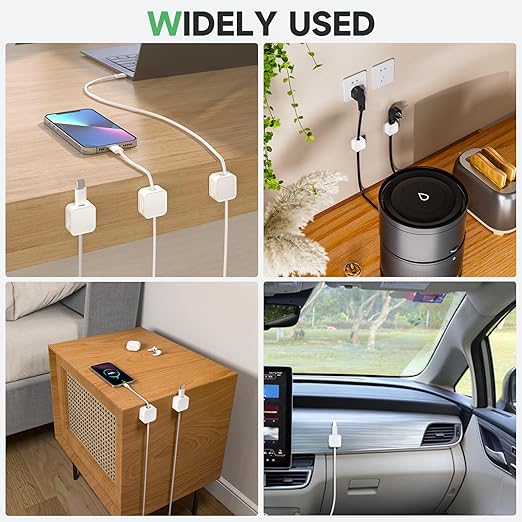 6 White Magnetic Cable Clips, Under Desk Cable Management, Cord Holder - Image 3