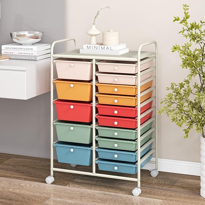 DORTALA 15-Drawer Rolling Storage Cart - Image 2