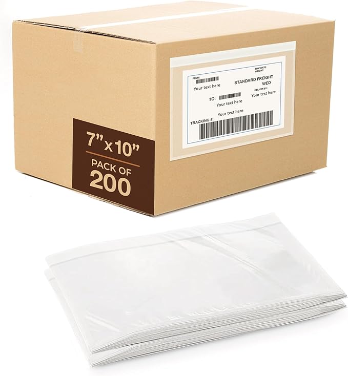 7x10 Shipping Label Sleeves 200 Pack- Strong Adhesive Back by FLEXTRIBE