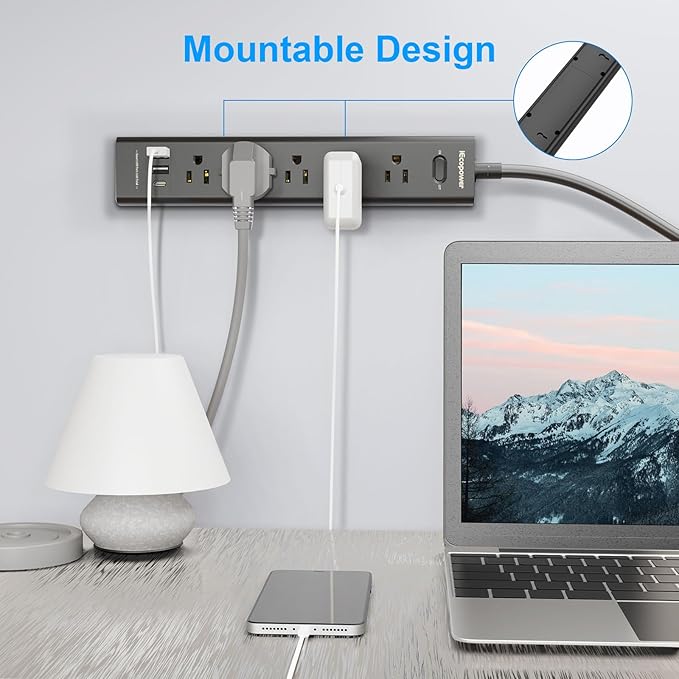 2 Pack Power Strip Surge Protector-5 Widely Spaced Outlets 3 USB Ports - Image 7
