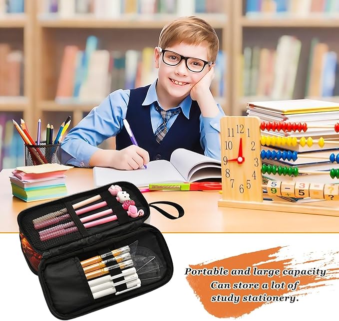 BOENLE Wolf Ice Blue Fire Pencil Case Box Boys Girls Large Pencil Pouch - Image 7