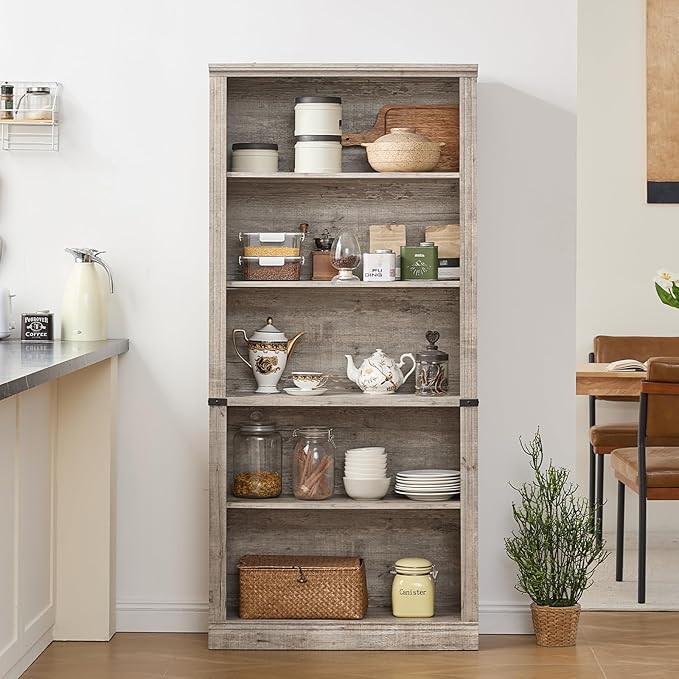 RWYHG 70" Grey Tall Bookshelf, 5-Tier Thick Wooden Book Shelf - Image 8