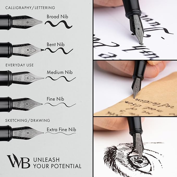 Wordsworth & Black Fountain Pen Set, Fine Nib, Includes 24 Pack Ink Cartridges - Image 5