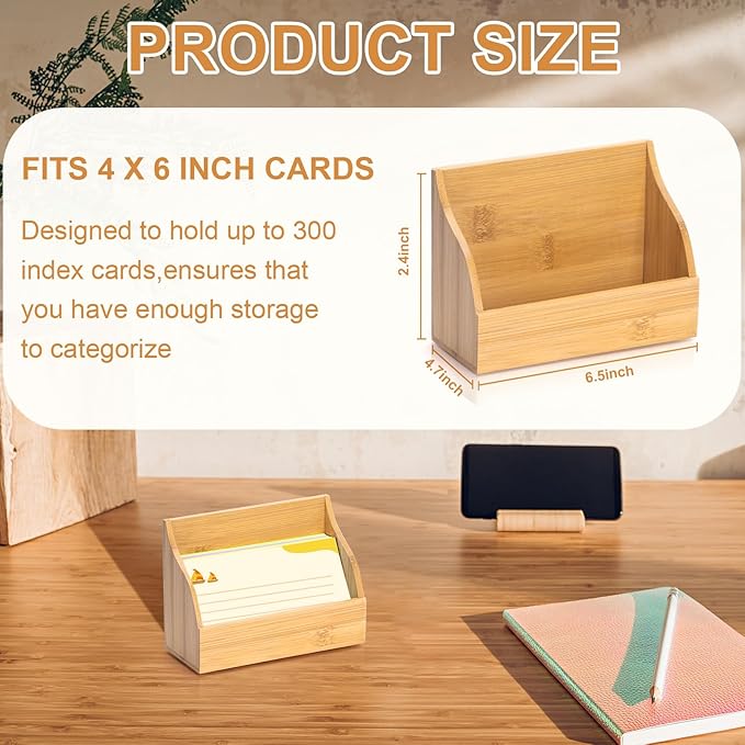 SHIQIKEJIPTY 4x6 Wood Index Card Holder Wooden Index Card Box Cards Display - Image 2
