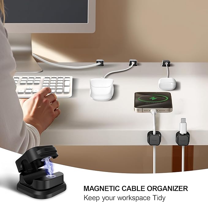 6 Pack Magnetic Cable Clip Organizer Cord Holder, Picozon Adhesive Cable - Image 2