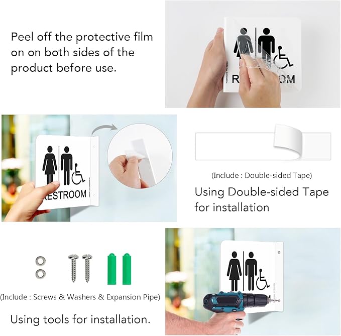 Faittoo Restroom Sign, Bathroom Signs, 2 Pack 6 x 6 Inches Acrylic Sign - Image 5