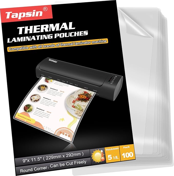 Laminating Sheets 9 x 11.5, 5 Mil Laminating Pouches 100 PCS Clear Thermal by TAPSIN