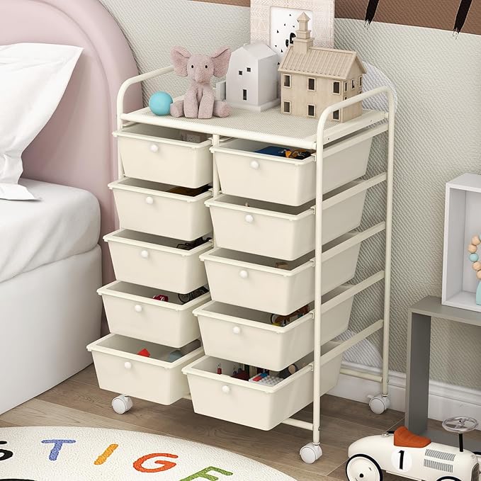 GOFLAME 10-Drawer Rolling Storage Cart, Art Craft Storage Organizer on Wheels - Image 7