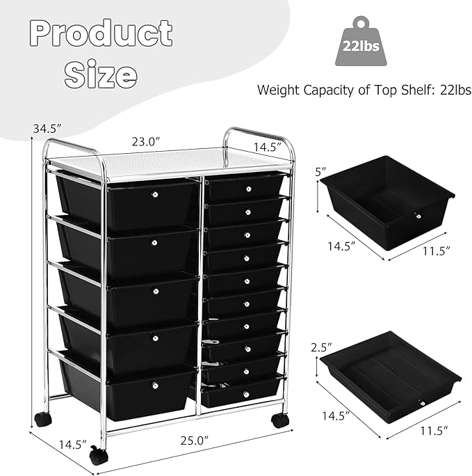 GLACER 15 Drawers Rolling Cart, Storage Cart - Image 3