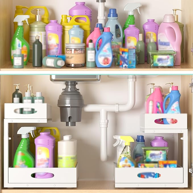 Beleeb Under Sink Organizer, Extra-Wide Upgrade, 1 Pack 2 Tier Metal Slide Out - Image 7