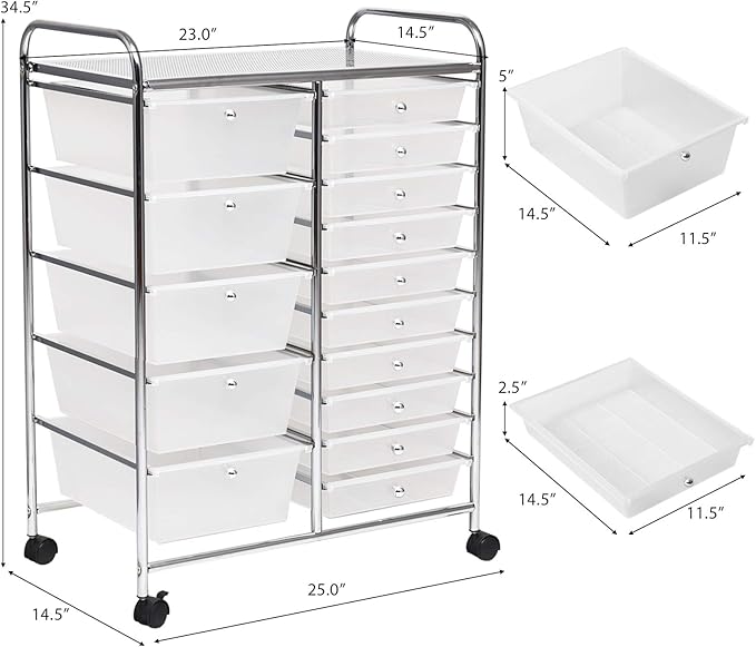 GOFLAME 15-Drawer Rolling Storage Cart, Craft Storage Cart - Image 3