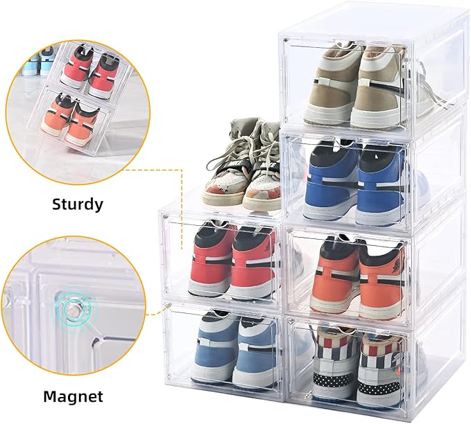KEFA XL Shoe Storage Box, 6 PACK Shoe Boxes Clear Plastc Stackable Organizer - Image 4