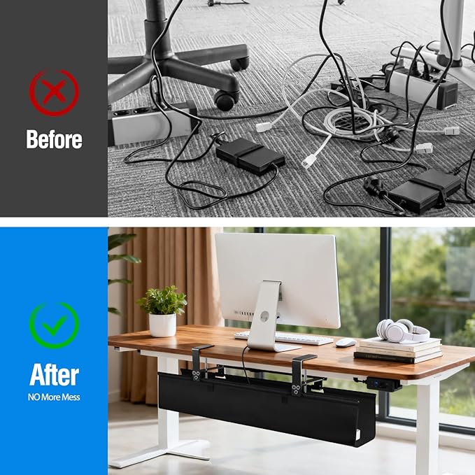 Under Desk Cable Management Tray, 36-Inch Heavy Duty No-Drill Clamp & Screw - Image 7