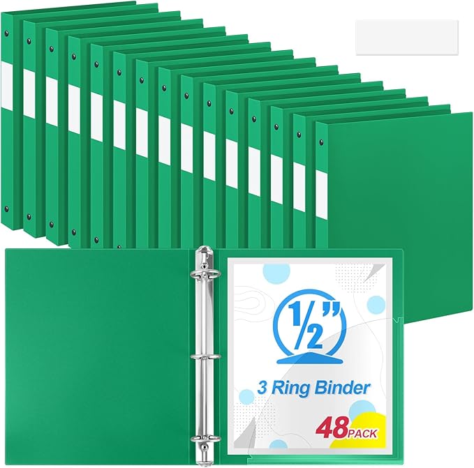 Henoyso 48 Pcs 3 Ring Binder 0.5 Inch Round Fits Letter Size 8.5'' x 11'' Paper by Henoyso