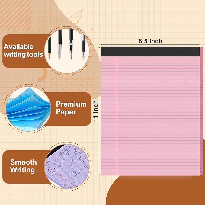 6 Pack Legal Pads 8.5 X11, College Ruled Notebook, 300 Sheets Colored Note Pad - Image 2