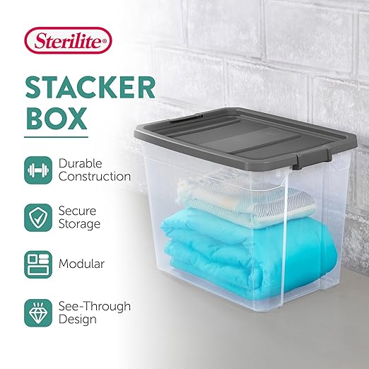 Sterilite 8-Pack Modular Stacker Box, Durable Clear Plastic Storage Bins - Image 4