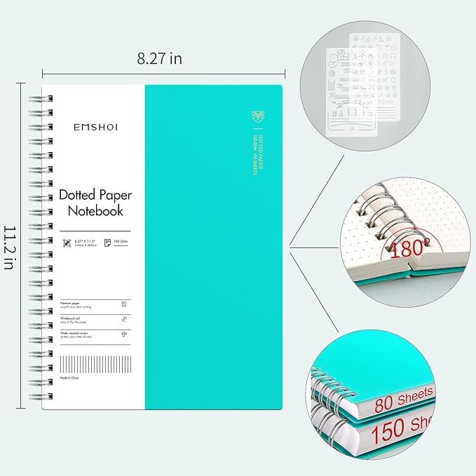 EMSHOI A4 Spiral Dotted Notebook, 11.2”x8.27” 300 Pages Bullet Dot Grid Journal - Image 2