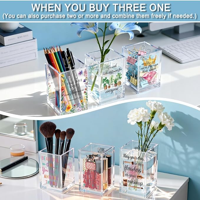QYUVK Growth Looks Different for Everyone Acrylic Cosmetic Pencil Holder Cup - Image 6