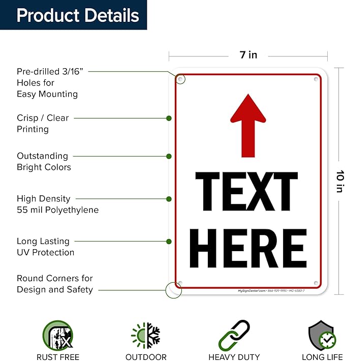Custom Arrow, Custom Directional Sign, Up Arrow, 7x10 Inches, 55 mil thick HDPE - Image 6