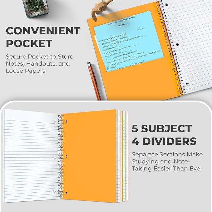 Rosmonde Spiral Notebook 12 Pack, 5 Subject, 300 Pages/Book, College Ruled - Image 3