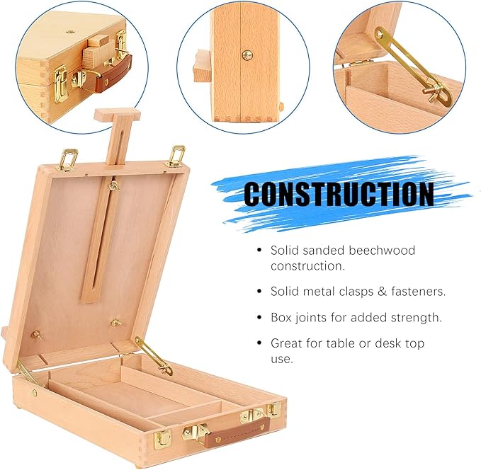 Art Supplies Box Easel Sketchbox Painting Storage Box, Adjust Wood Tabletop - Image 3