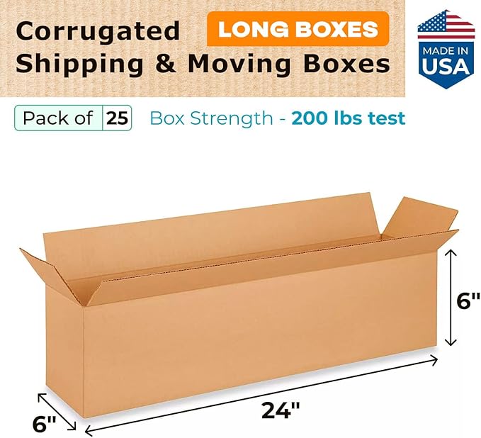 Long Moving & Shipping Boxes 24"L x 6"W x 6"H - Image 2