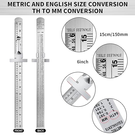 6 Pieces 6 Inch 15 cm Pocket Ruler Flexible Precision Stainless Steel Ruler - Image 2