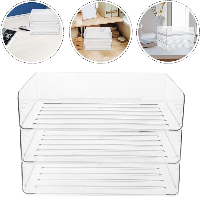 COHEALI Stackable Desk Organizer Tray Transparent Wide Paper Holder - Image 7