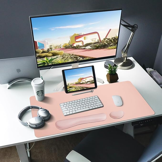 Bloss Leather Desk Pad and Keyboard Wrist Rest, Large Mouse Pad + Keyboard - Image 2