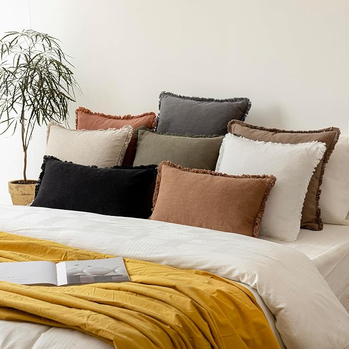 Foindtower Set of 2 Decorative Linen Fringe Throw Pillow Covers Cozy Farmhouse - Image 7