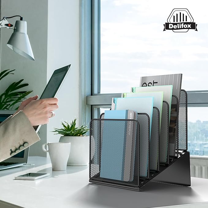 2 Pack Inclined 5-Section Desk File Organizer, Vertical File Folder Holder File - Image 7