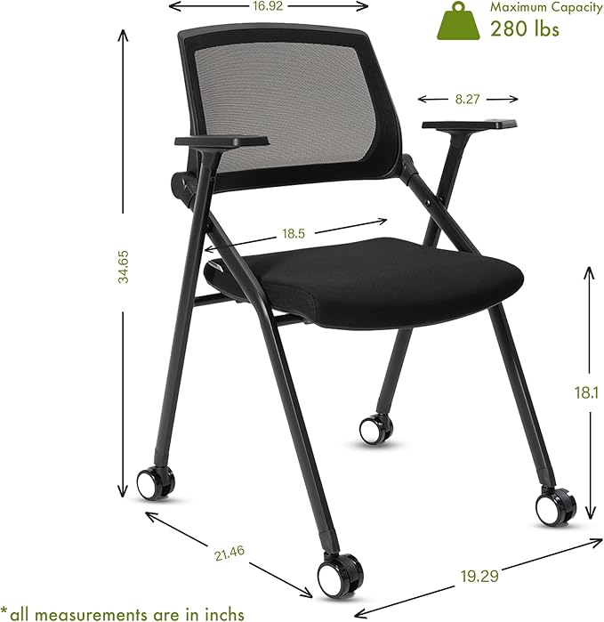 VACYOVKE Folding Conference Room Chairs Set of 2 Black Guest Reception Chair - Image 3