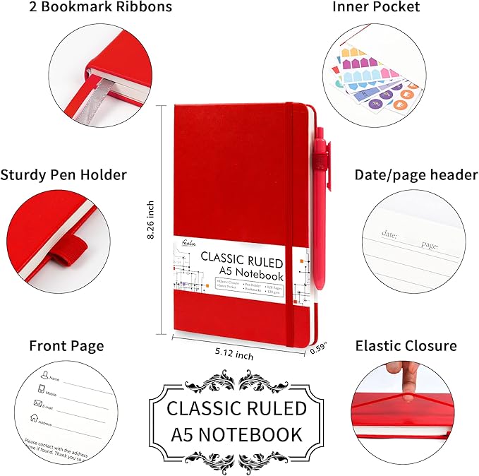 5 Pack Journal Notebook Bulk for School, Feela Hardcover Business Notebooks - Image 2