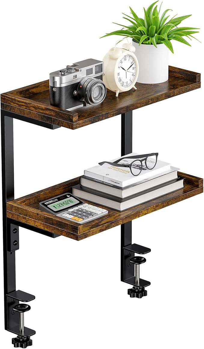 ART-GIFTREE Clamp On Desk Shelf 2-Tier, 12.5 inche Wood Shelving Unit by ART-GIFTREE