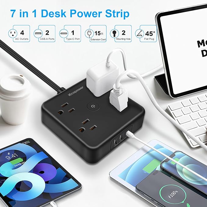 Surge Protector Power Strip 15 ft Cord, Long Power Strip - Image 2