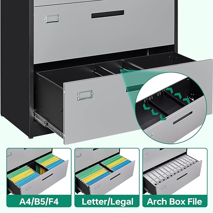 Letaya File Cabinet with Lock-Lateral 3 Drawer Metal Filing - Image 5