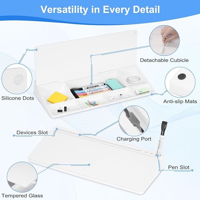 Desktop Glass Whiteboard with Storage, Desk White Board with Computer Keyboard - Image 7