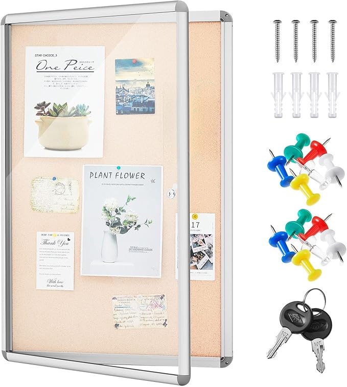 Geetery 26 x 20 Inch Enclosed Fabric Bulletin Board Tamperproof Lockable by Geetery