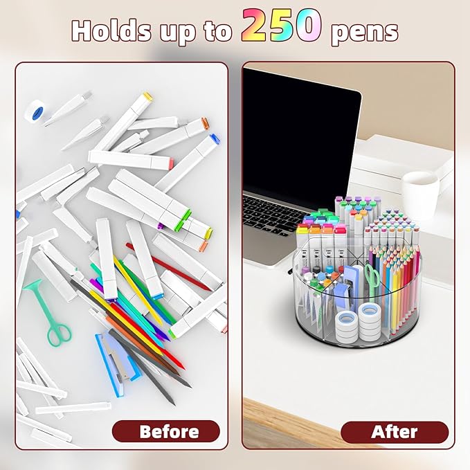 Absonic 2 Pack Acrylic Pen Organizer, 360 Rotating Clear Colored Pen and Pencil - Image 3