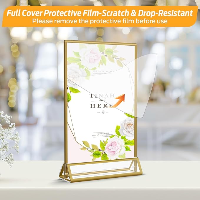 Smarpau Gold Acrylic Sign Holder 5x7, Double-Sided Display Stand - Image 4