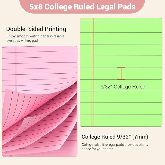 Legal Pads 5x8 Colored Note Pads, 4 Pack College Ruled Notepads 5x8 Lined Paper - Image 3