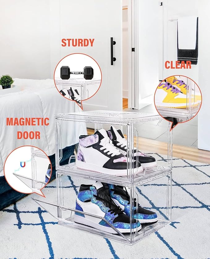 KDOR Clear Plastic Shoe box Organizer, 3 Pack Stackable Sneaker Boxes, - Image 3